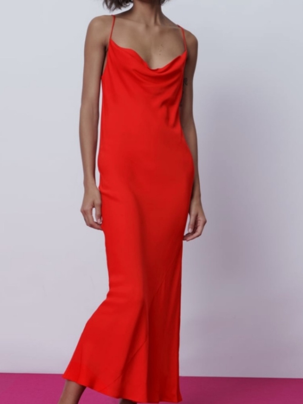Zara Elegant Red Cowl Neck Slip Dress